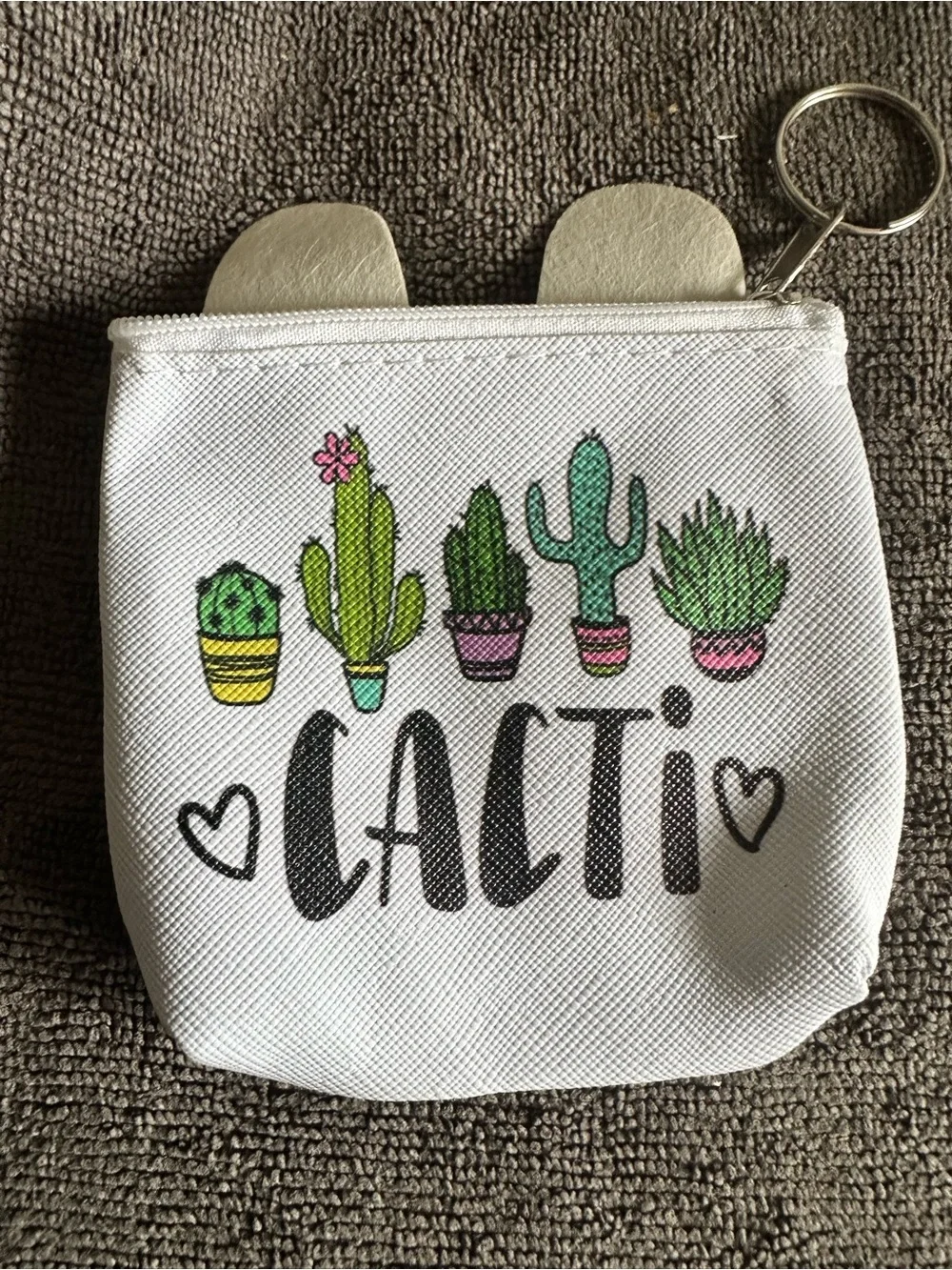 Cacti Canvas Coin Purse Keychain - White & Green